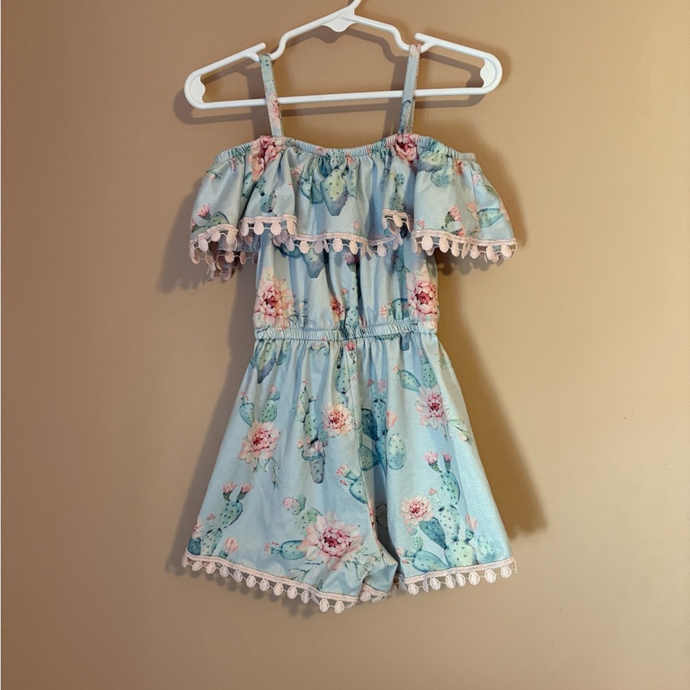 Floral & Cactus Print Toddler Girl Romper